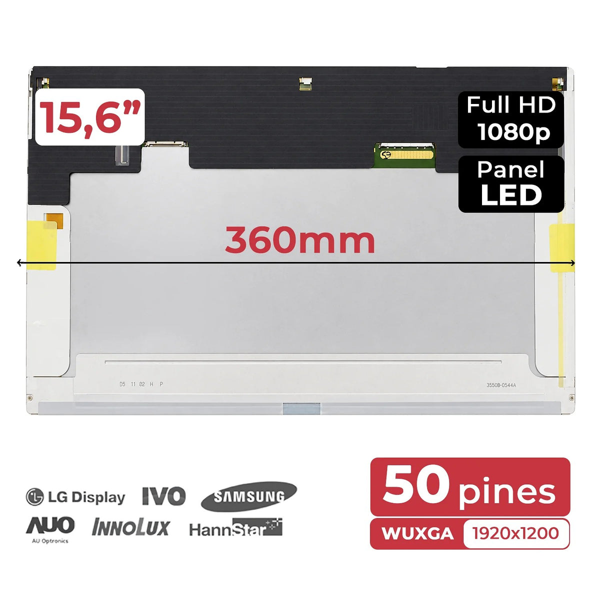 Pantalla Led 15.6" 1920X1200 Fhd Para Portátil Lp156Wf3-Slb2 50 Pines Lvds