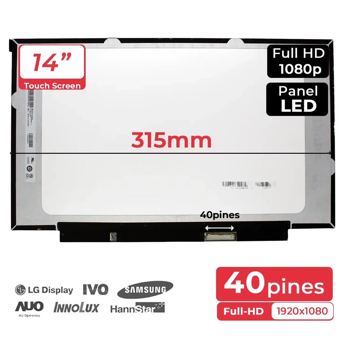Pantalla Led 14" Para Portátil B140Hak03.3 Táctil