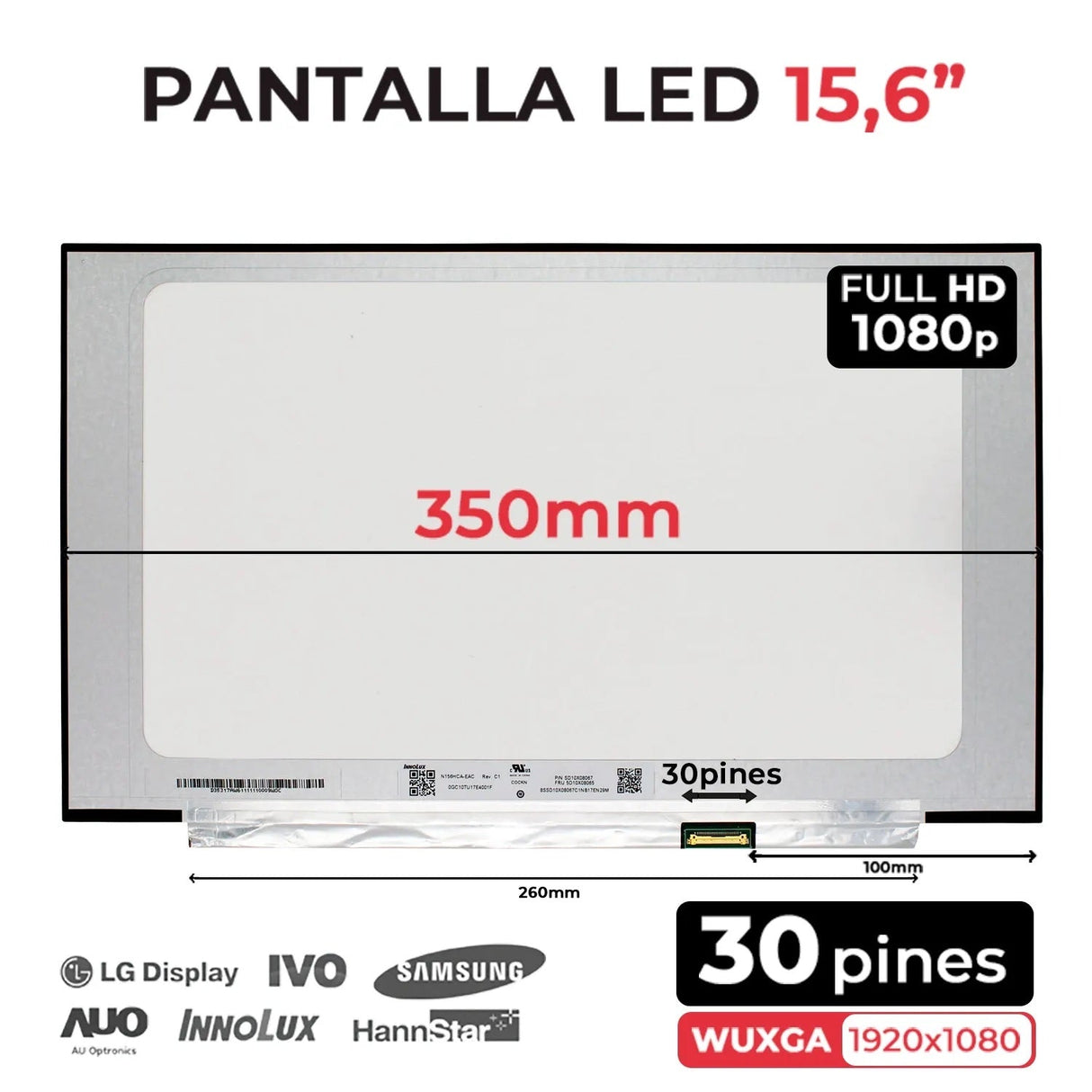 Pantalla Para Portátil Lenovo Sd10X08069 5D11J33858 15.6" Fhd Led Ips 260Mm