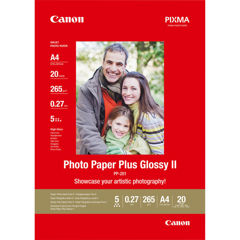 Papel Canon Pp-201 20h.A4 210x297mm260gr. Fotografico Satinado - Photo Paper Plus Ii