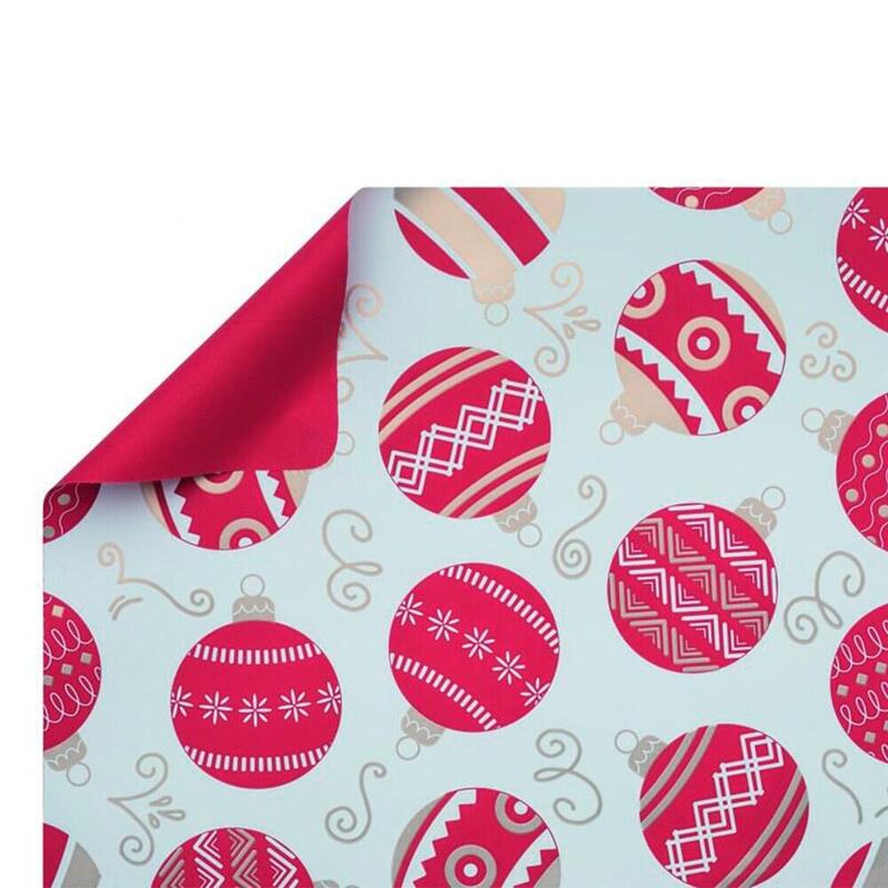 Papel Regalo De Doble Cara, Motivos Navideños, Blanco Y Rojo, 70 Cm X 40 M