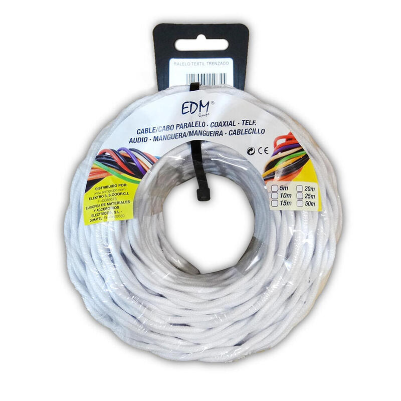 Paralelo Textil Trenzado 3x2,5mm Blanco 25m