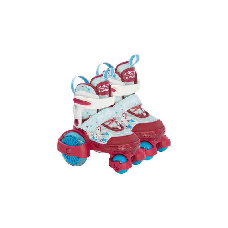 Patines Sobre Ruedas Hudora My First Quad Tamaño Led. 30-33, Patines Rojo/Azul Claro, Con Iluminación Led 22053