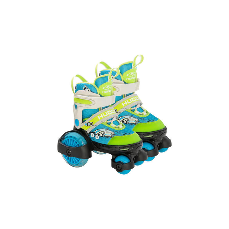 Patines Sobre Ruedas Hudora My First Quad Tamaño Led. 30-33, Patines Verde/Azul, Con Iluminación Led 22052