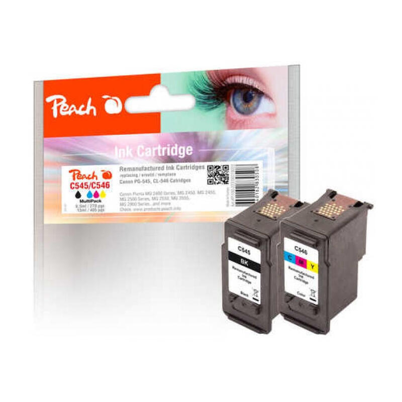 Peach 319023 Compatible Cartucho De Tinta Para Canon C545/C546 Negro, Cian, Magenta, Amarillo