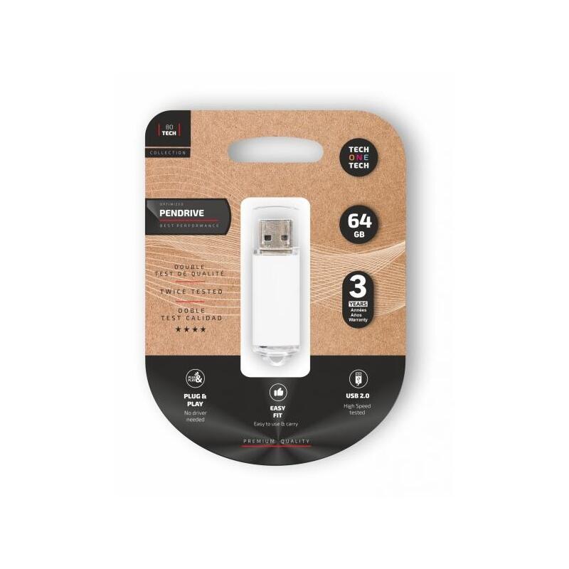 Pendrive 64gb Tech One Tech Basic Usb 2.0 Blanco