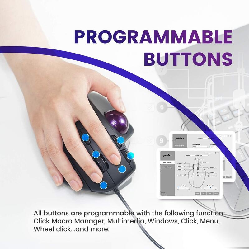 Perixx Perimice-520, Mouse Trackball Ergonómico Con Cable