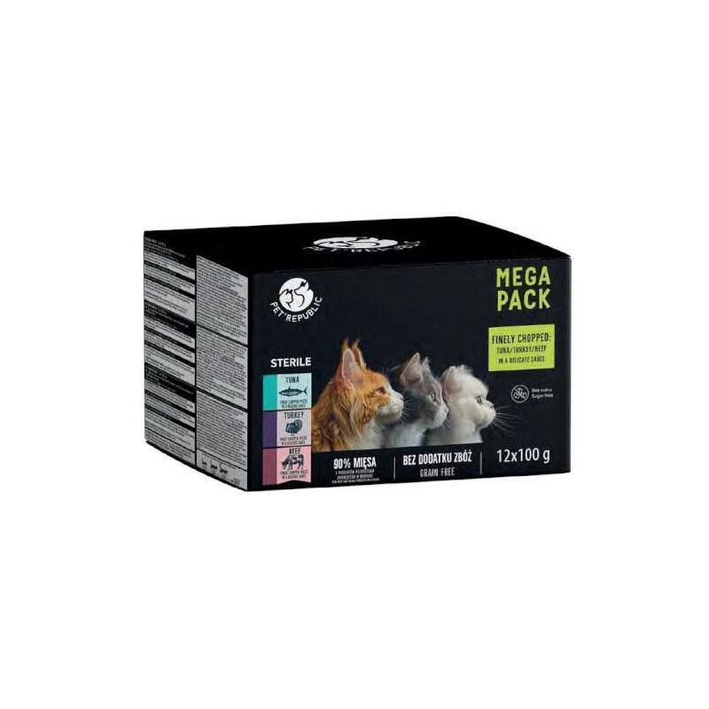 Pet Republic Bolsas Estériles Para Gatos (Atún, Pavo Y Carne De Res) 12x100g
