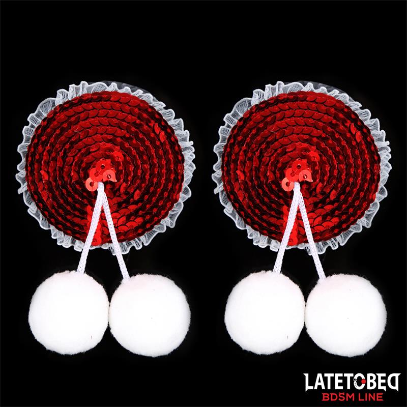 Pezoneras Con Lentejuelas Rojas Y Pompones Blancos