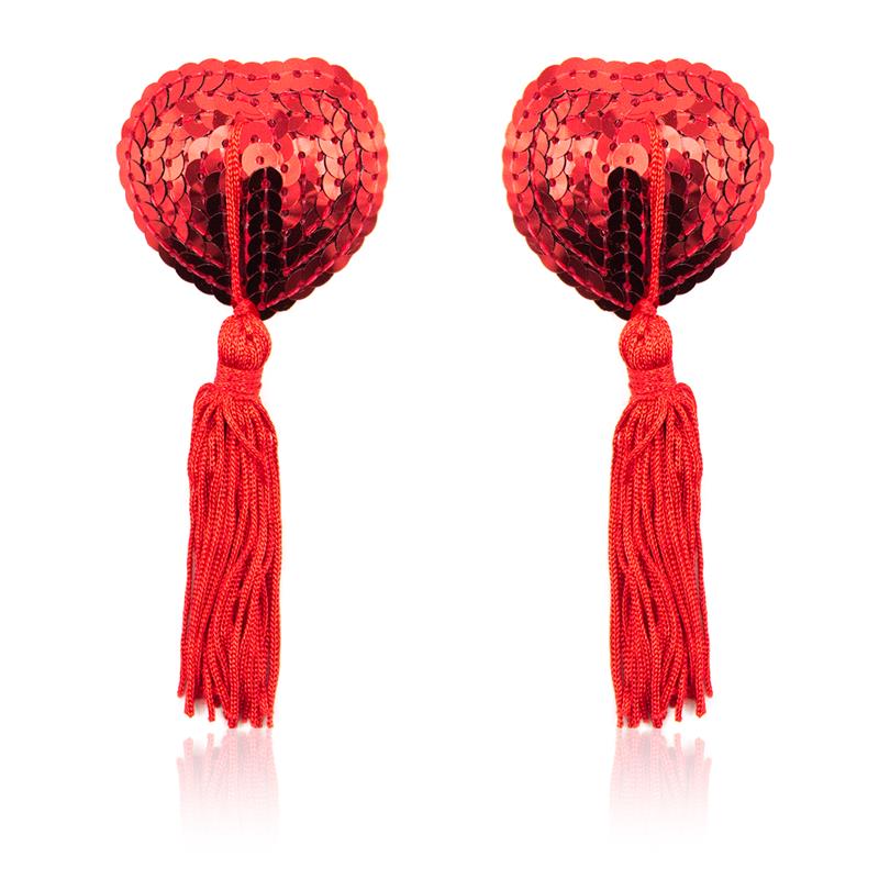 Pezoneras Forma Corazón Autoadhesivas Con Lentejuelas Rojo