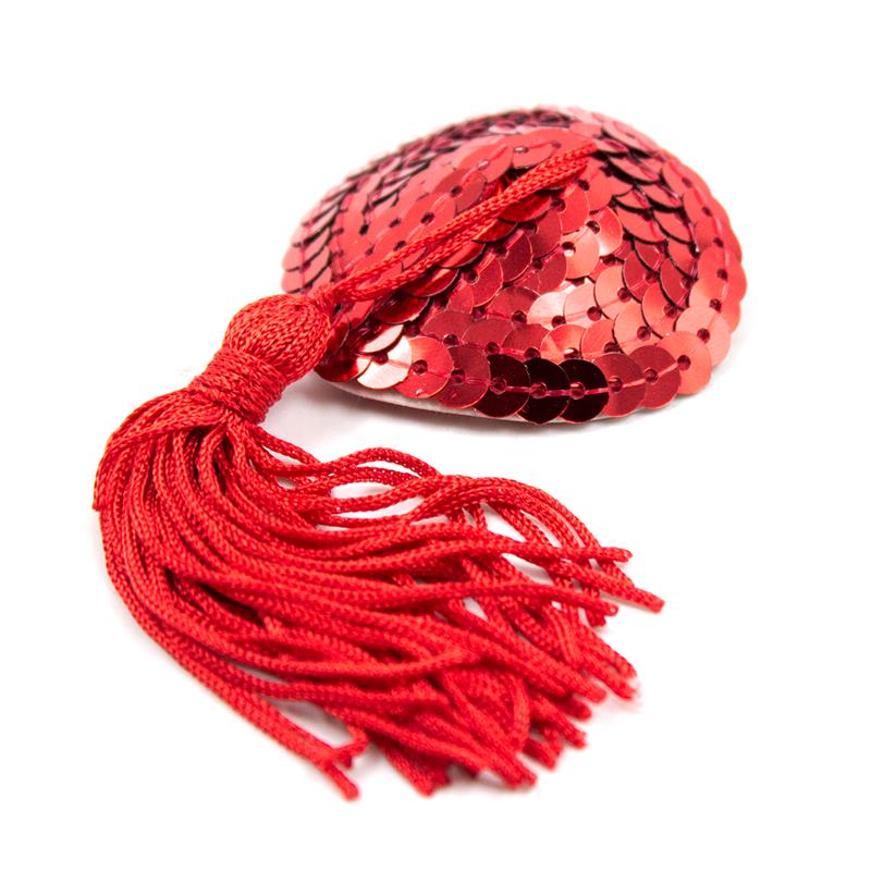 Pezoneras Forma Corazón Autoadhesivas Con Lentejuelas Rojo