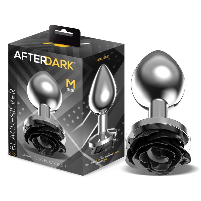 Plug Anal De Metal Con Rosa Negra En La Base Talla M