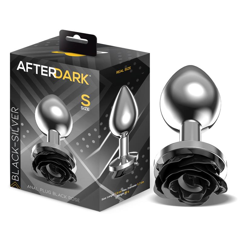 Plug Anal De Metal Con Rosa Negra En La Base Talla S