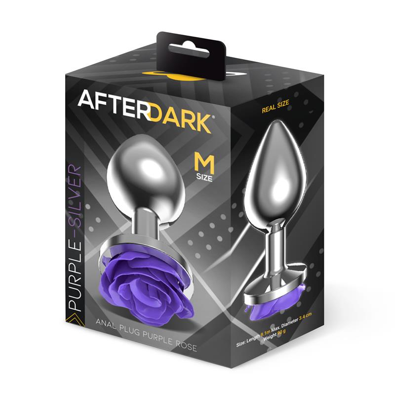 Plug Anal De Metal Con Rosa Púrpura En La Base Talla M