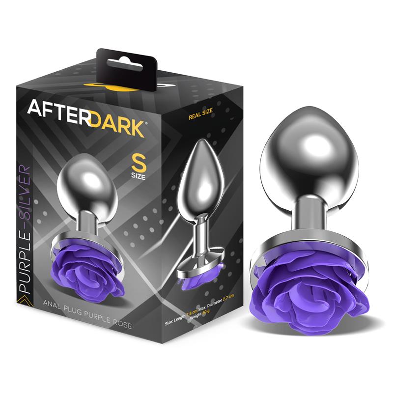 Plug Anal De Metal Con Rosa Púrpura En La Base Talla S