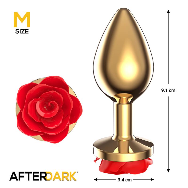 Plug Anal De Metal Dorado Con Rosa Roja En La Base Talla M