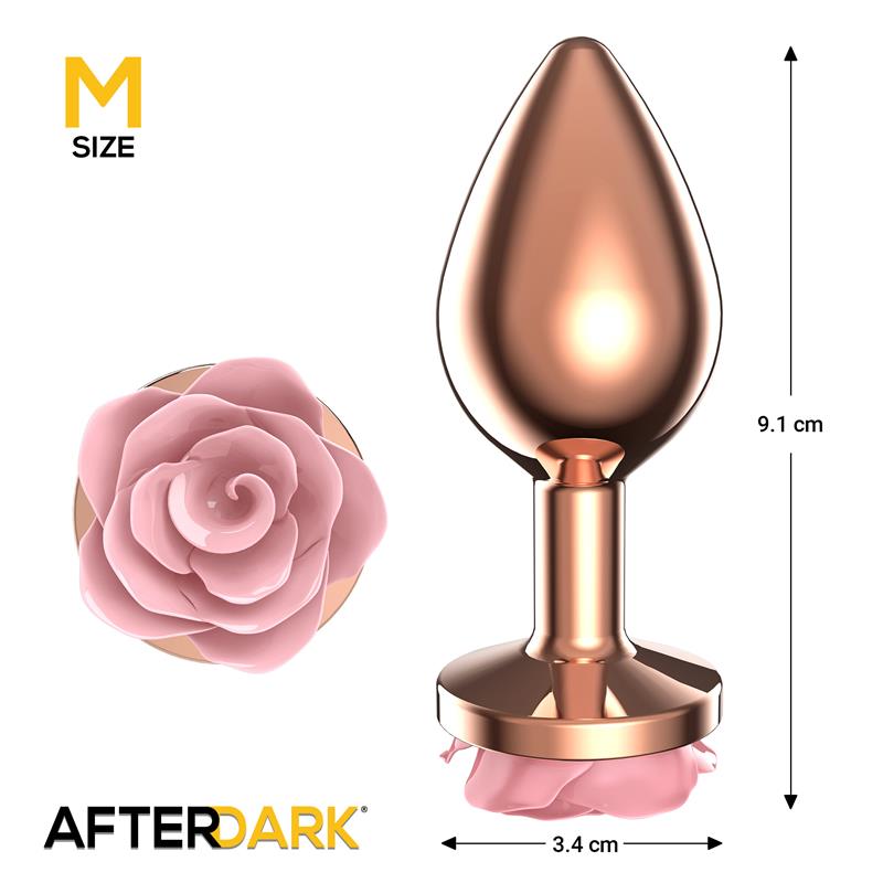Plug Anal De Metal Oro Rosa Con Rosa Rosa En La Base Talla M