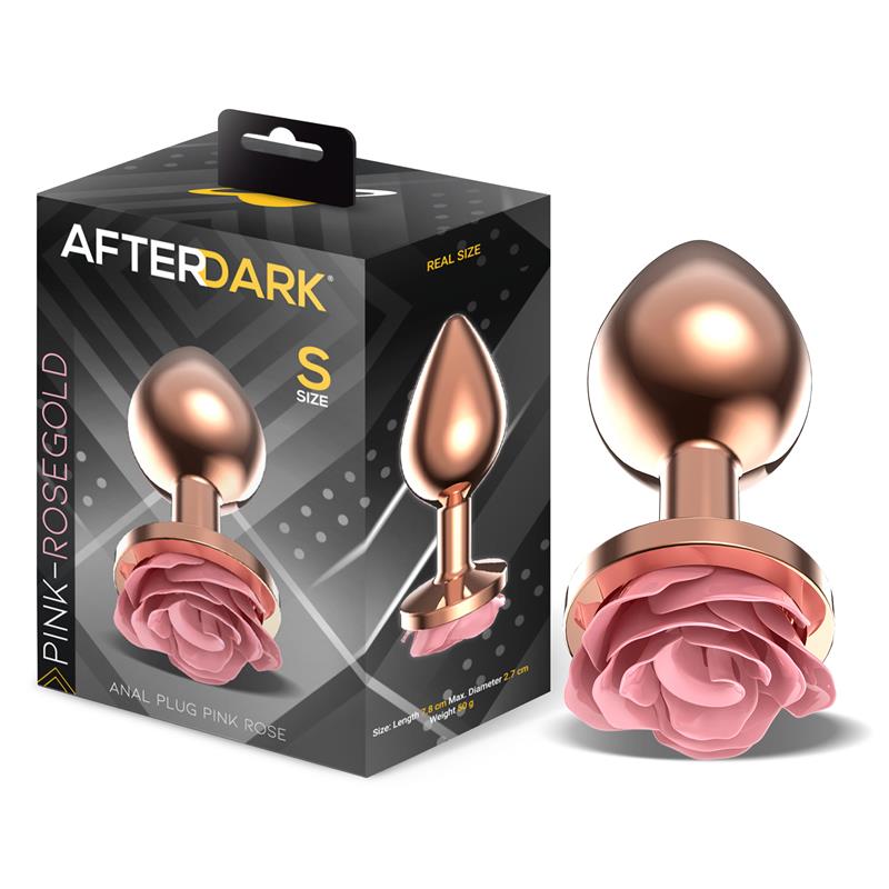 Plug Anal De Metal Oro Rosa Con Rosa Rosa En La Base Talla S