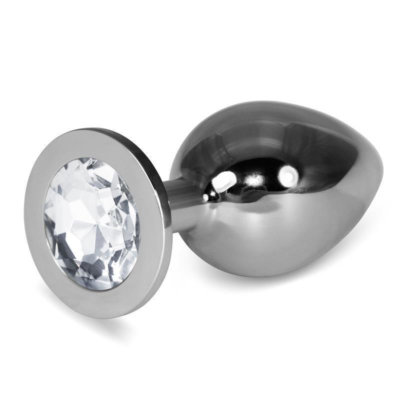 Plug Anal Metal Rosebud Classic Con Joya Transparente Talla L