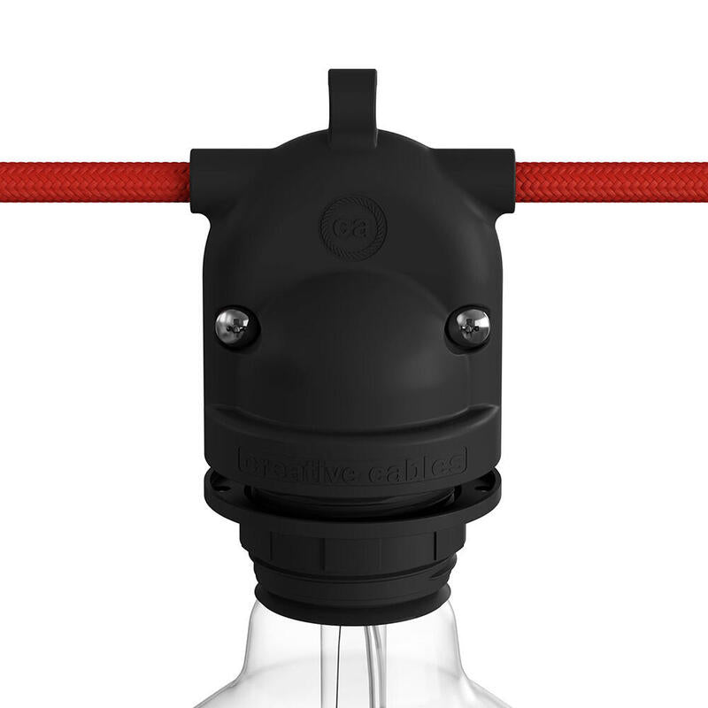 Portalámparas E27 Con Gel Para Exterior Doble Salida Ip65 Negro