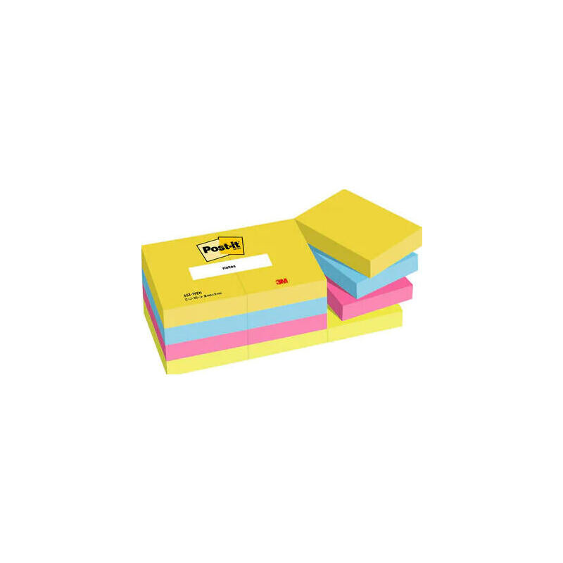 Post-It Blocs Notas 653 Gama Energetic Amarillo,Azul,Fusia,Verde Neón 38x51 -Pack 12-