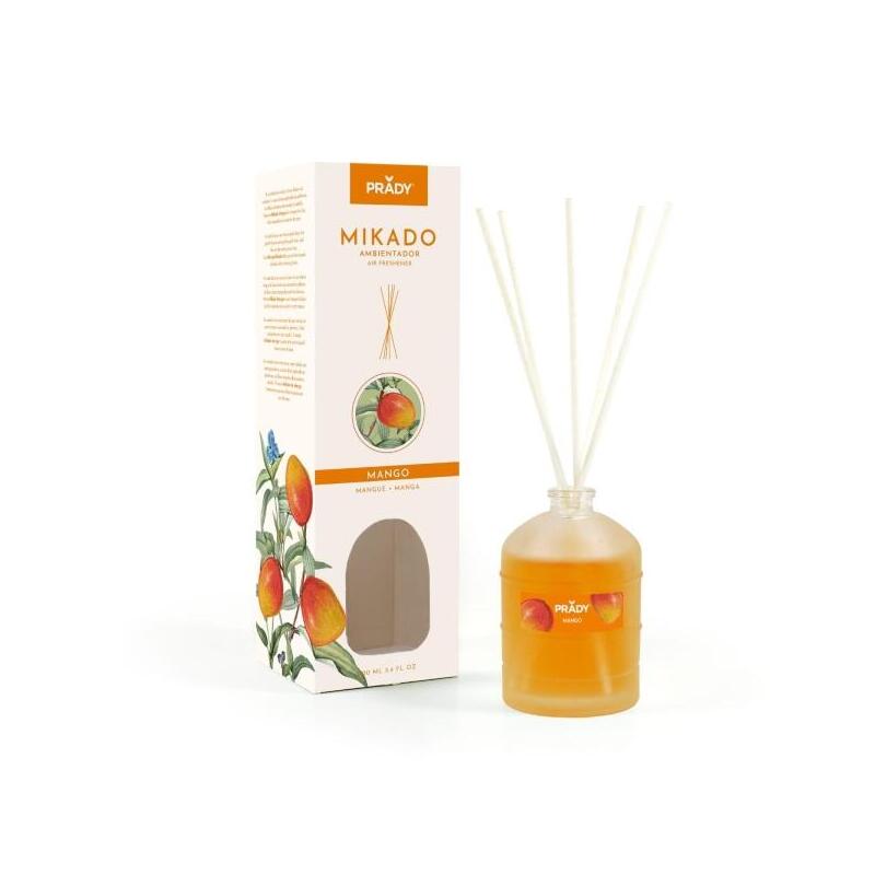 Prady Ambientador Mikado Mango - Frasco De Cristal 100 Ml Y Varitas Difusoras