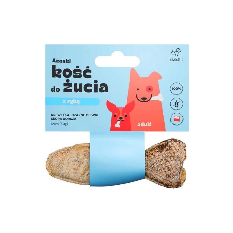 Premio Para Perros Azanki Hueso Con Gambas Y Aceitunas Negras En Piel De Bacalao Con Forma De Pez 12 Cm