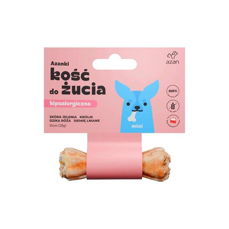 Premio Para Perros Azanki Hueso Hipoalergénico De Piel De Ciervo Con Conejo Y Linaza Mini 10 Cm