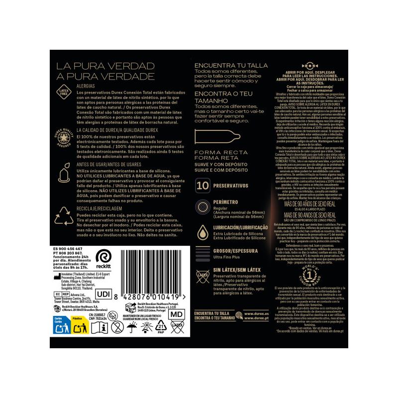 Durex - Conexión Total Ultra Fino Plus Sin Látex 10 Unidades