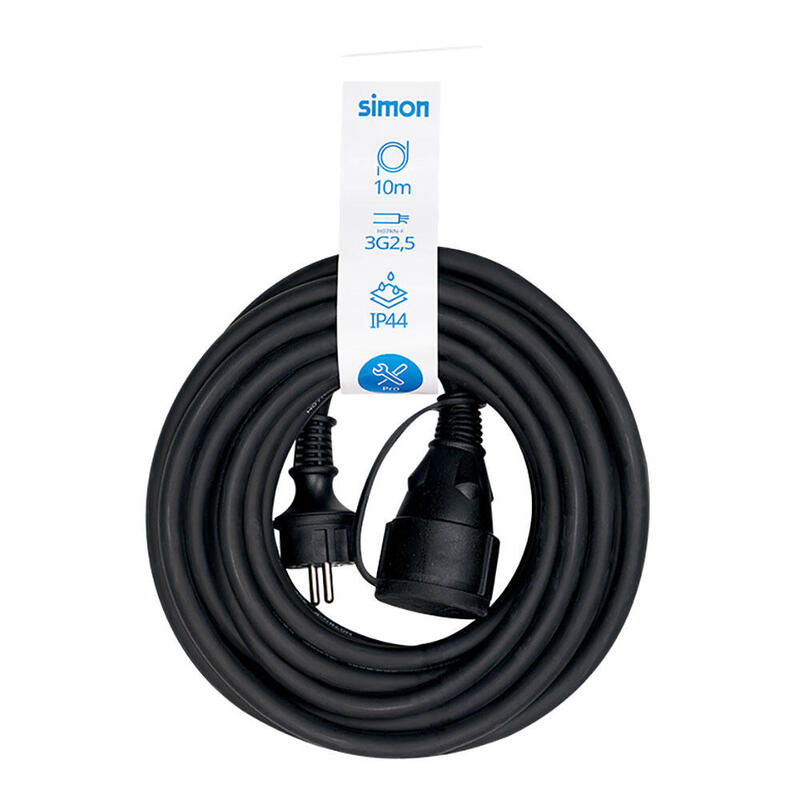 Prolongador Profesional 10 M, Ip44, H07rn-F 3 G 2,5 Mm², 1 Toma Con Tapa, 16 A 250 V~, Negro