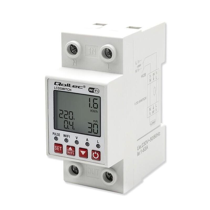 Przekaznik 63a Na Szyne Din Z Licznikiem Energii Elektrycznej Timer Tuya Wi-Fi Led ~