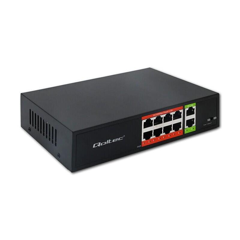 Switch Qoltec 52290 Fast Ethernet Poe 8x Rj45 Poe 2x Rj45 Uplink 120w 10 100 Mb S