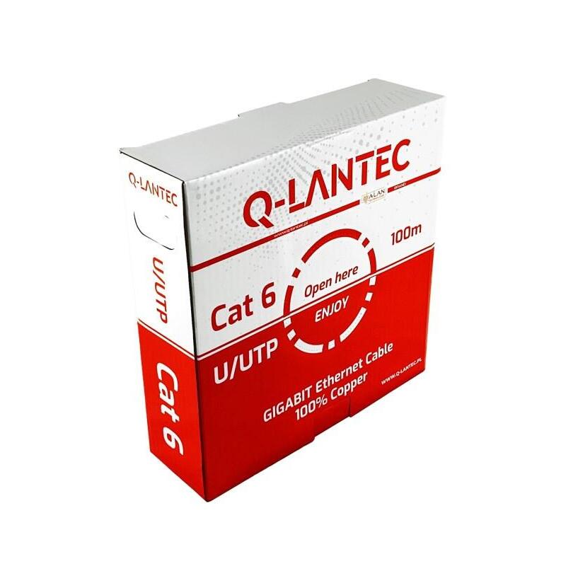 Q-Lantec Kabel U/Utp Kat.6, Sieciowy, Skretka, Pvc, Eca 4pr, 1gb/S (10gb/S Do 55m), Szary, 100m (Kiu6pvc100q)