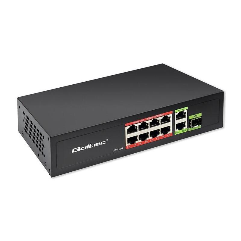 Qoltec 52297 Fast Ethernet Switch 8x Rj45 Poe 2x Rj45 Uplink 1x Sfp 120w 1000 Mbps