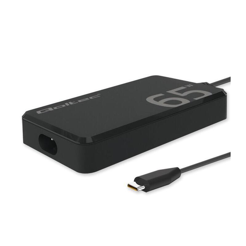 Qoltec 52421 65w Gan Super Fast Slim Power Charger Pd 5v 20v 3.25a Usb C 3.1 Laptop Macbook Smartphone + Cable