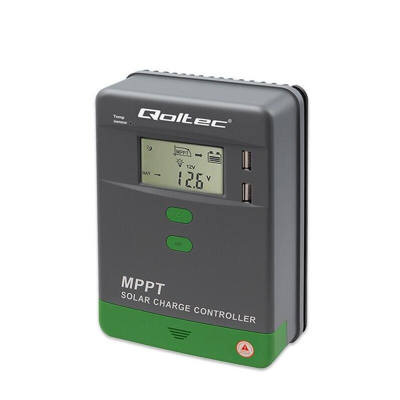Qoltec 53660 Solar Charge Controller Mppt With Temperature Sensor 10a 12v 24v Lcd 2 X Usb Bluetooth App Gel Lifepo4