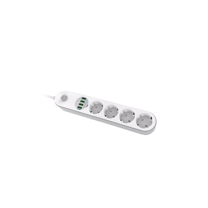 Regleta 4 Tomas Con Interruptor 2m Phasak Blanco 4 Schuko / 4 Usb / Proteccion Ph 0544