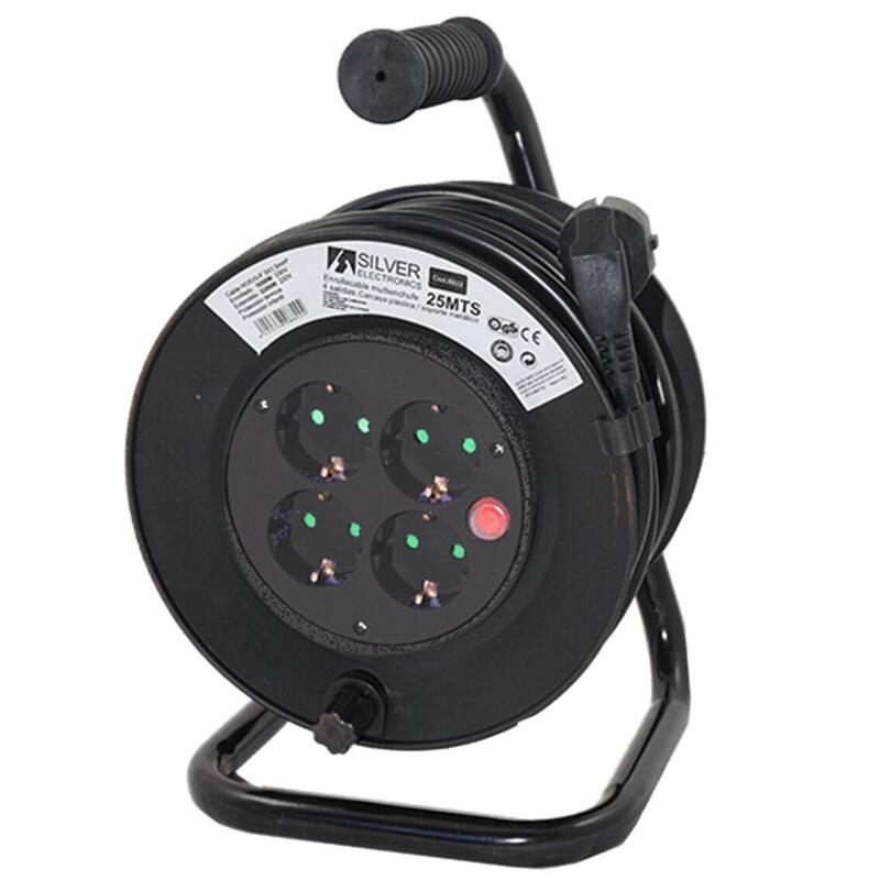 Regleta Alargadera Enrollacables 4 Tomas - 15m - 16a - 250v - 3x1.5mm - Color Azul