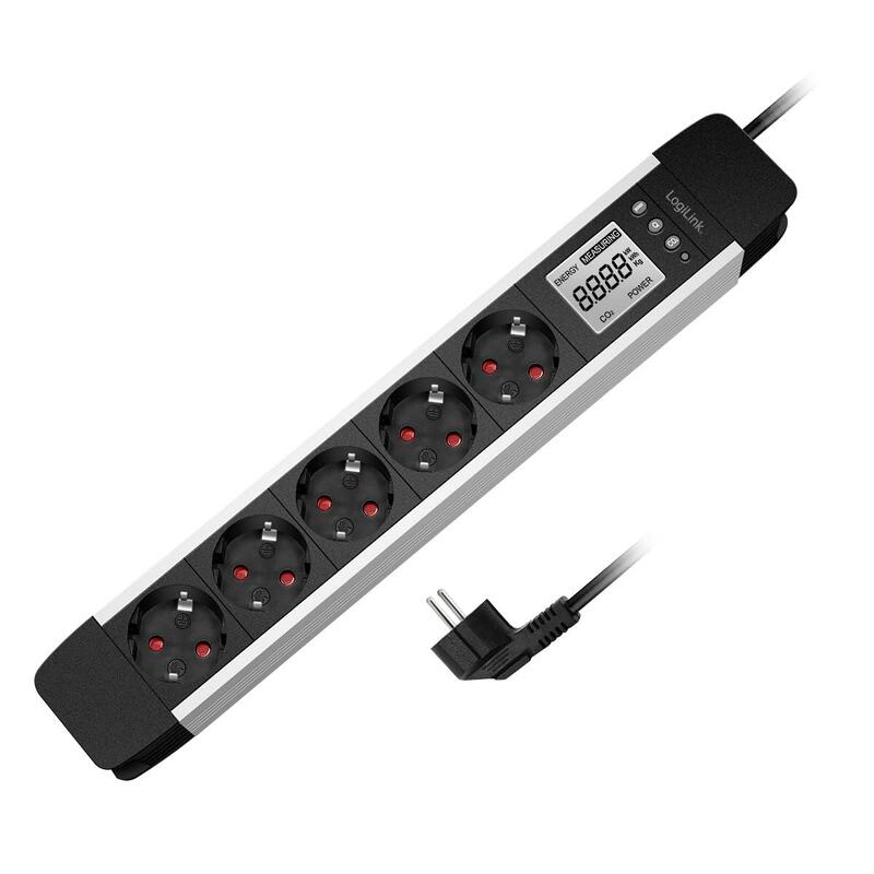 Regleta De 5 Tomas, Pantalla Lcd, Consumo De Energía/Emisiones De Co2 En Tiempo Real Logilink