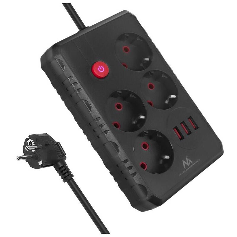 Regleta De Alimentación Mce392 B, 4 Tomas 3xusb, 110-240v Ac 50/60hz, 2.1a Max 2500w, 1,5m Negra