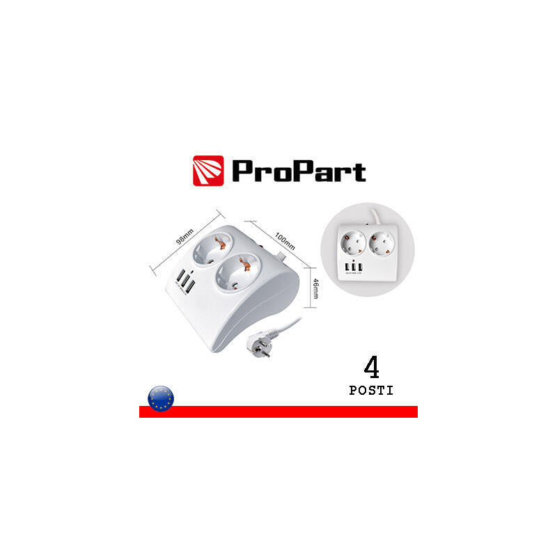 Regleta De Enchufes De Mesa 2pos Schuko + 3 Usb Schuko Plug