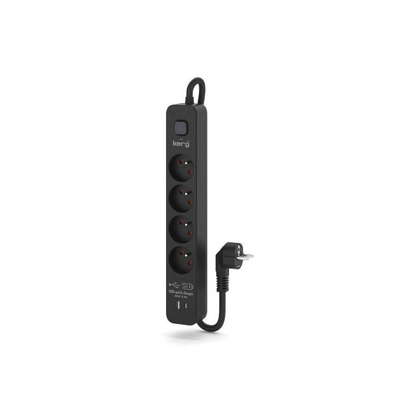 Regleta Kerg Con Disyuntor-4 Tomas Usbc+Usba 16a 3m Negro