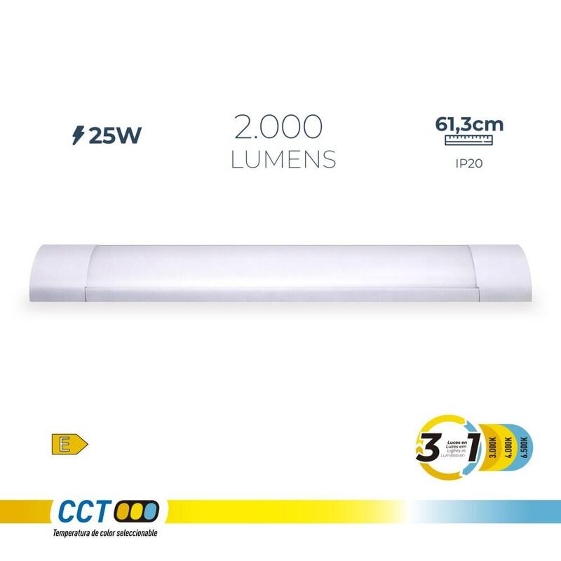 Regleta Led 25 W 3cct 2000 Lm 61,3 X 12 X 3,1 Cm
