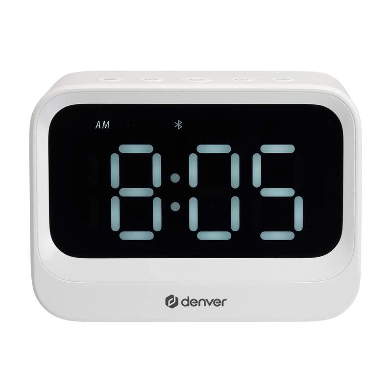 Reloj Denver Ec-54w Blanco Eléctrico Con Altavoz Bluetooth Y Función De Doble Alarma