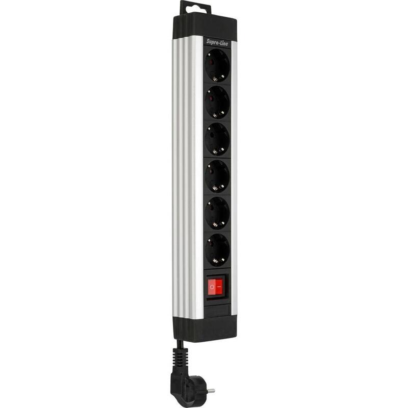Rev Steckdosenleiste 6-Fach 2,4m Supraline M. Schalter Silber Regleta