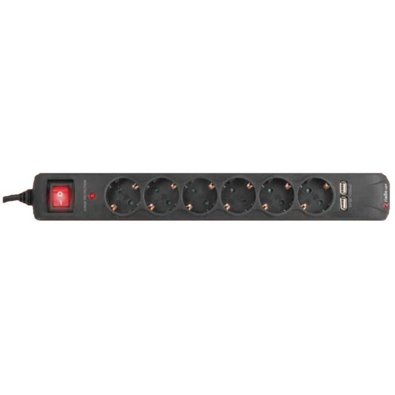 Riello Regleta Thunder 6002 Usb 6 Tomas Schuko Maxima Potencia 250v/16a Maximo Voltaje 6000v Boton O