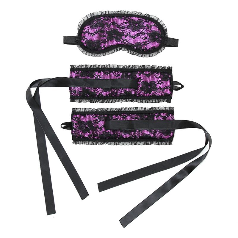 Rimba Bondage Play Esposas Y Máscara Estilo Burlesque Color Púrpura