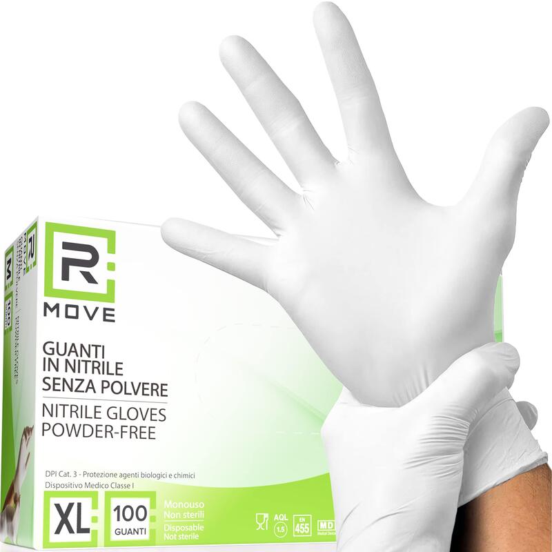 Rmove 1conf. Da 100pz Tg.Xl - Guanti Nitrile Bianco Uso Medico Senza Polvere