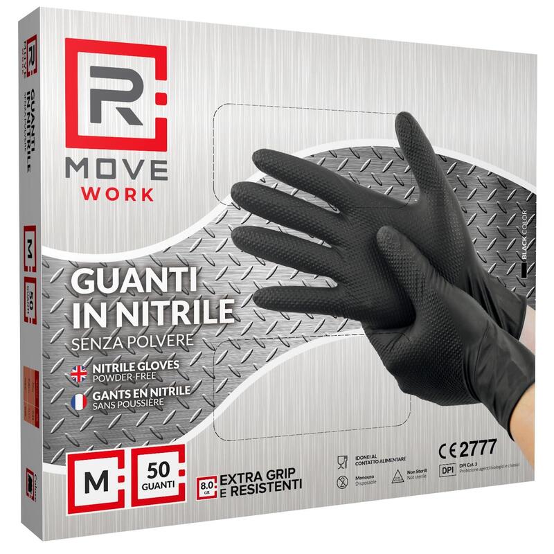 Rmove Guanti Nitrile Nero Lavoro Sp Fg 8.0g 1cnf/50pz Tg M