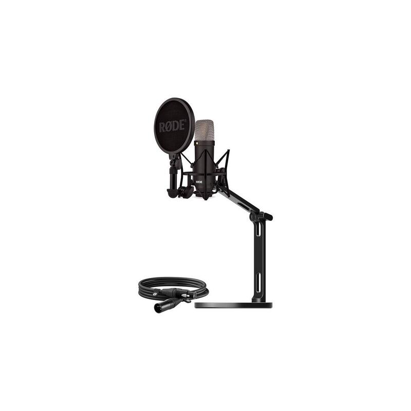 Rode Micrófono Nt1 Signature + Cable Xlr + Brazo De Estudio De Escritorio, Micrófono Negro, Paquete Buroint1bk
